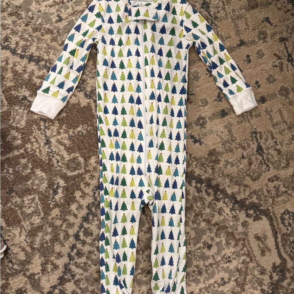 Christmas Baby Onesie with Blue & Green Tree Print